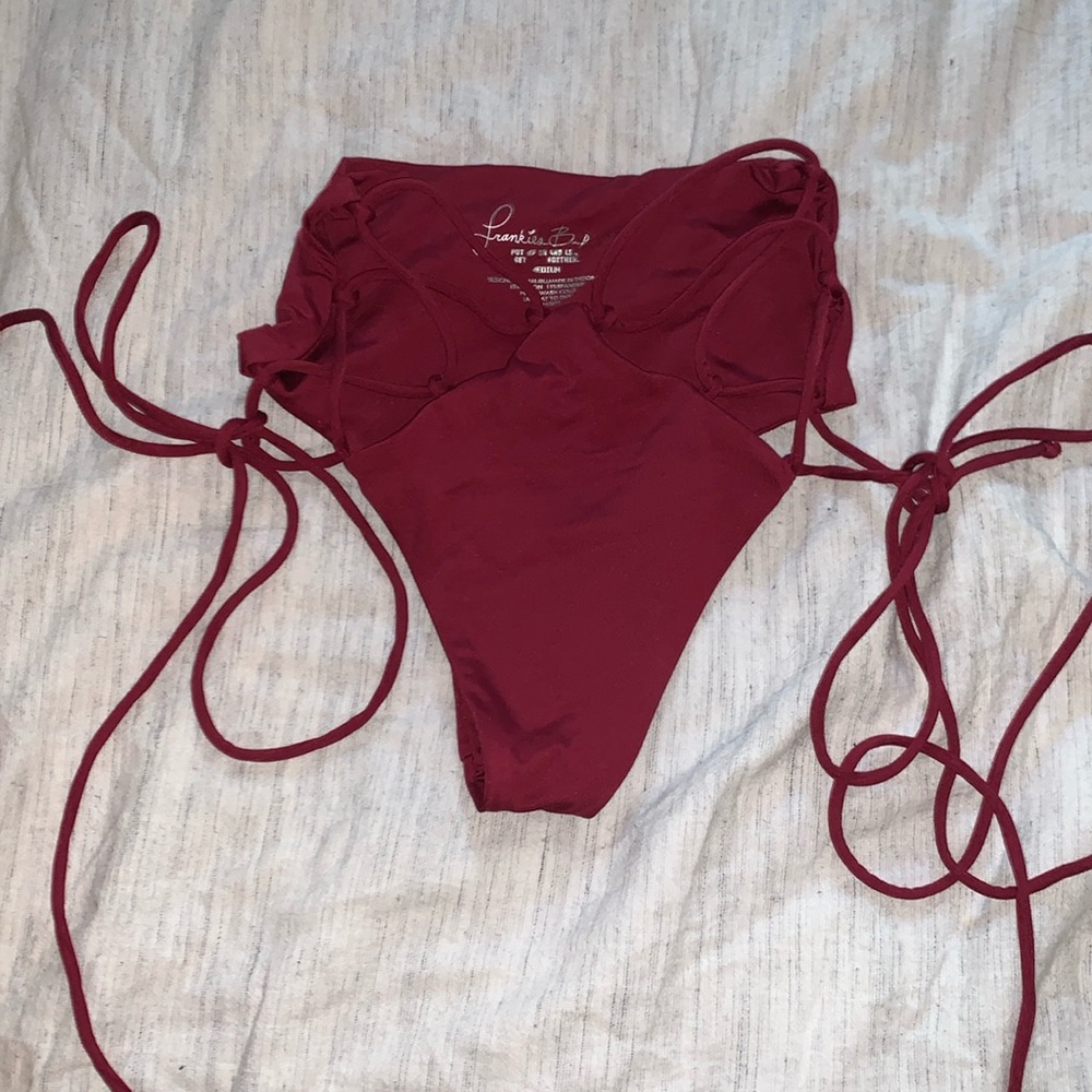 Frankies Bikinis Merlot Cheeky Bottoms with Corset-Tie Sides